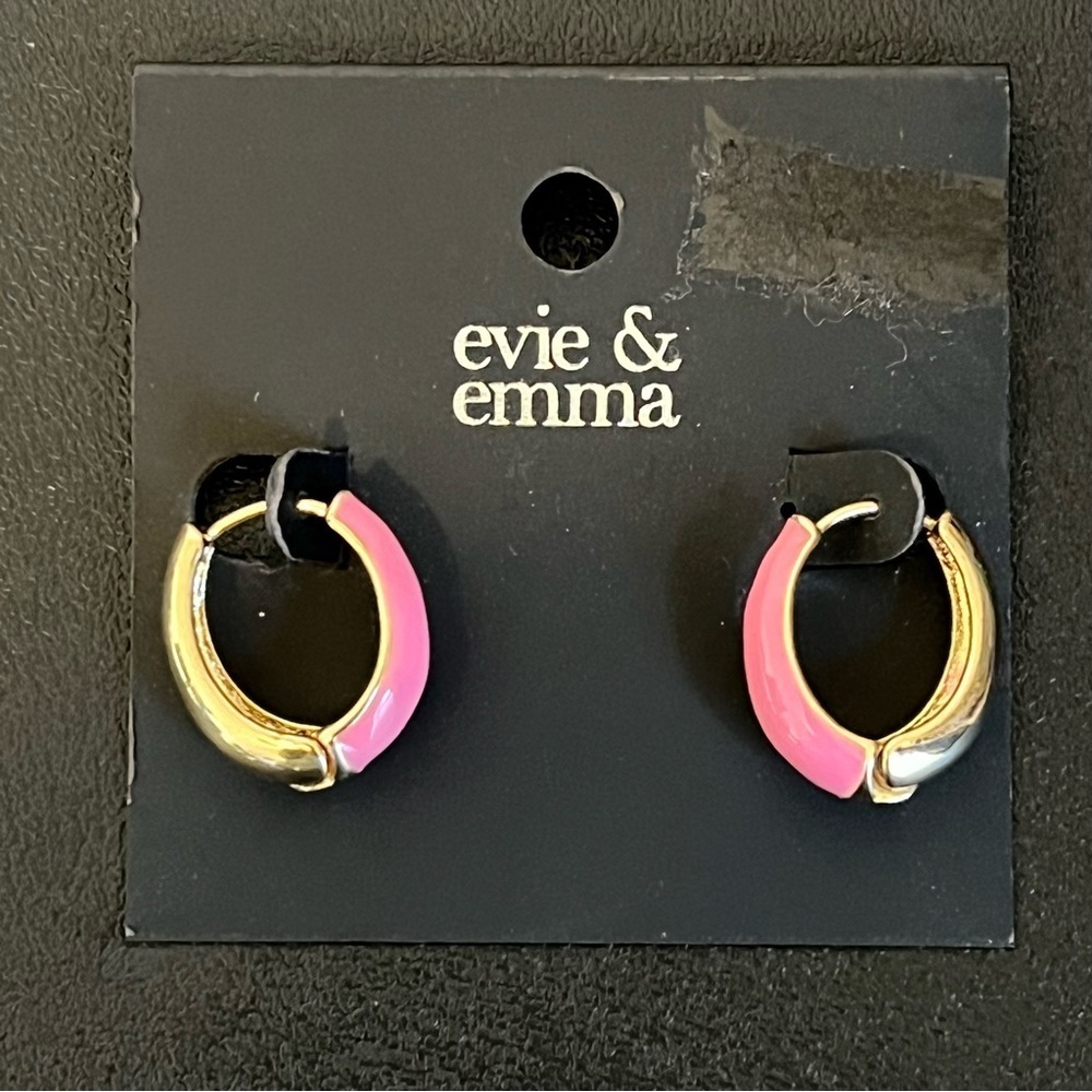 Crown & Ivy Gold Tone and Pink Huggie Small Hoop Earrings New